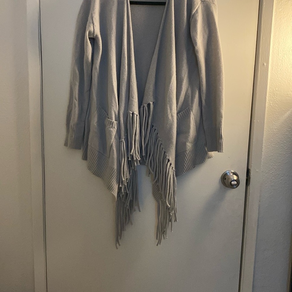 Oats Cashmere by Debra Hayburn cardigan Gray Fringe Open-Front Sweater